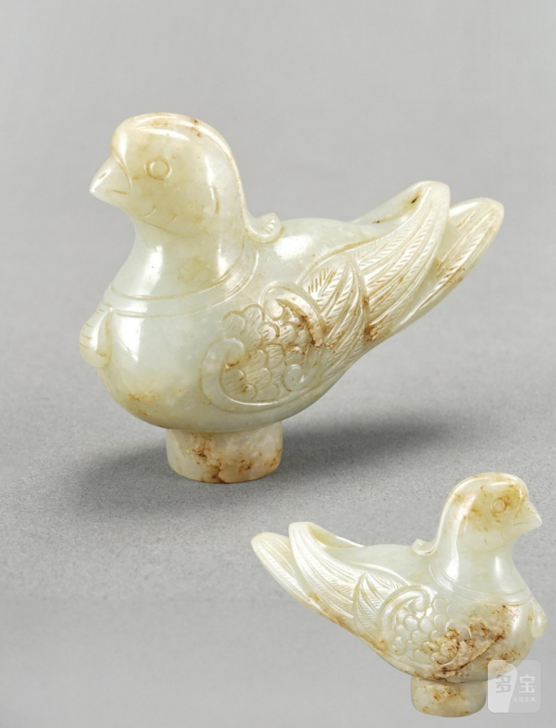    和田玉鳩鳥杖首 - 图1